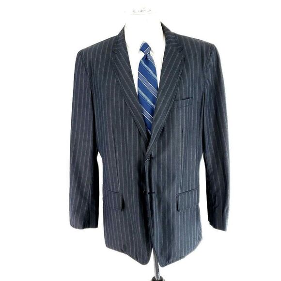 Calvin Klein Cotton 2 Button Suit Jacket 42R Gray Striped XL - Picture 3 of 10